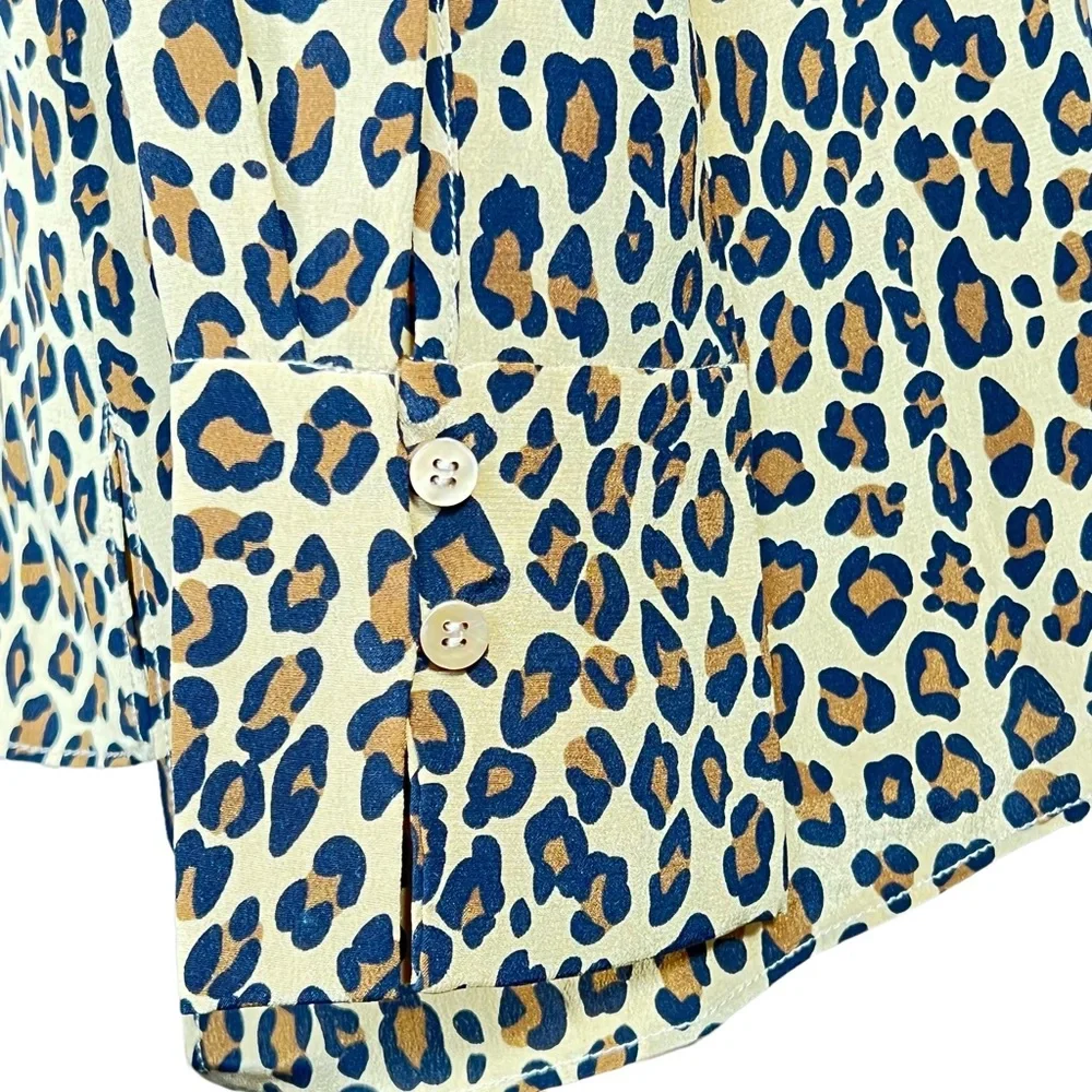 Tyler boe  Women’s Silk Leopard Print Blouse With Hidden Button Placket Small - Picture 4 of 13